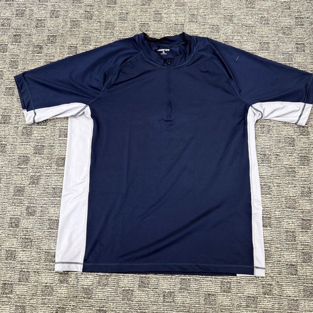 LANDS END Activewear Navy and Gray Short Sleeve Shirt XL